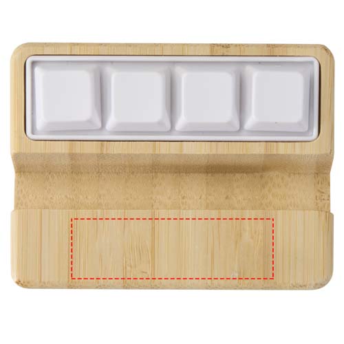 Algol telefoonstandaard en fidgetspeeltje van gerecycled plastic met bamboedetails