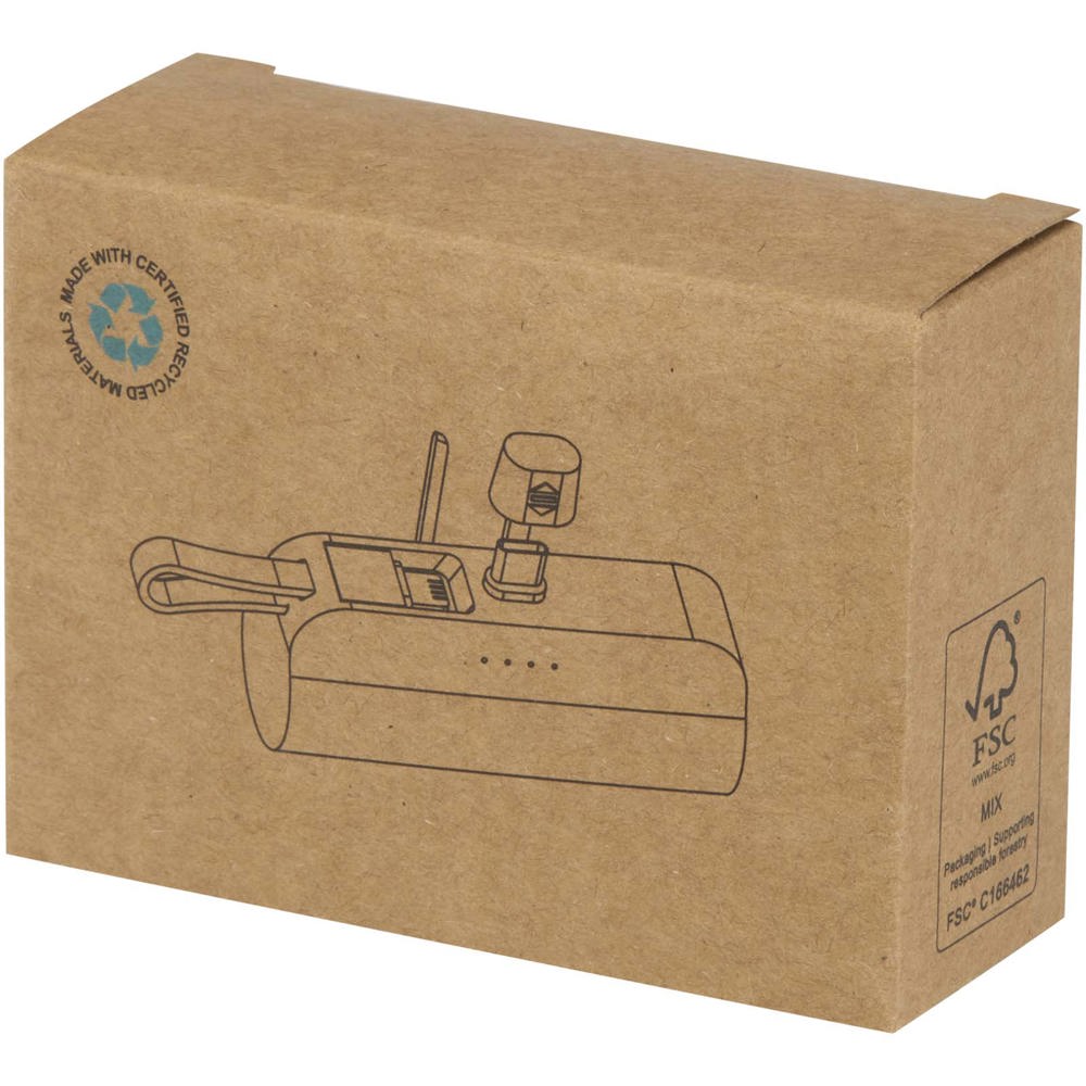 Alnair Type-C powerbank van 5000 mAh 10 W van gerecycled plastic met ingebouwde klapstandaard en 2 in 1 kabel