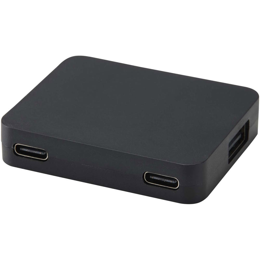 Gaia 4 poorts USB hub met uitgangen voor USB-A en Type-C en dubbele ingang van gerecycled plastic
