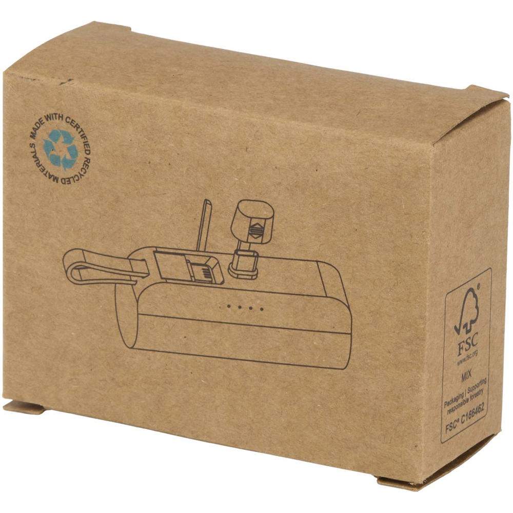 Alnair Type-C powerbank van 5000 mAh 10 W van gerecycled plastic met ingebouwde klapstandaard en 2 in 1 kabel