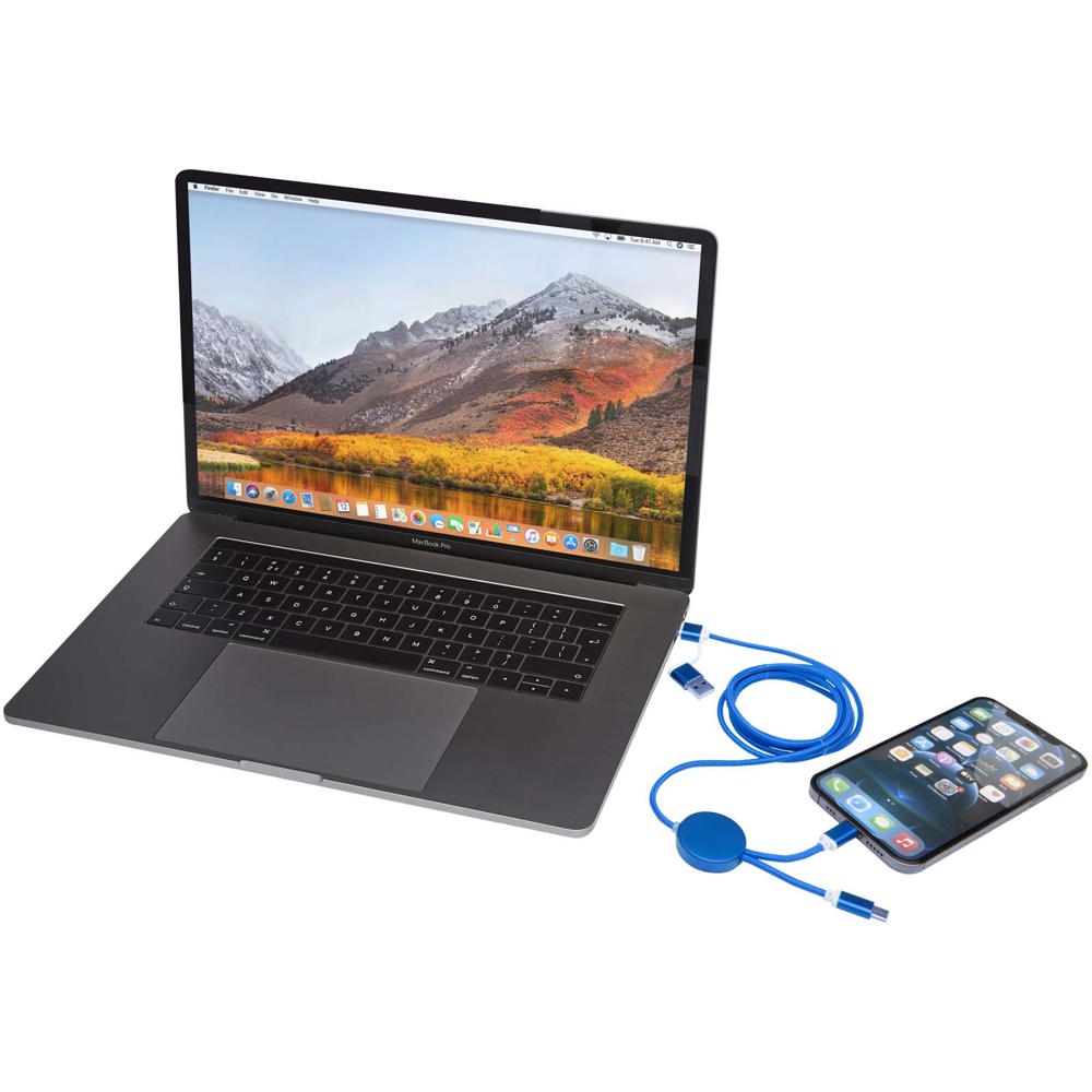 Alasia 5-in-1 150 cm datasynchronisatie- en 27 W snellaadkabel van gerecycled aluminium en plastic