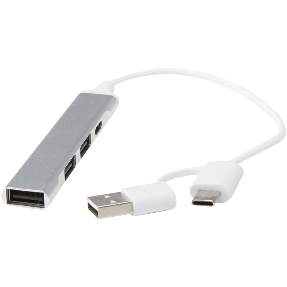 Alkaid 4 poorts USB-A en Type-C hub van gerecycled aluminium met dubbele ingang