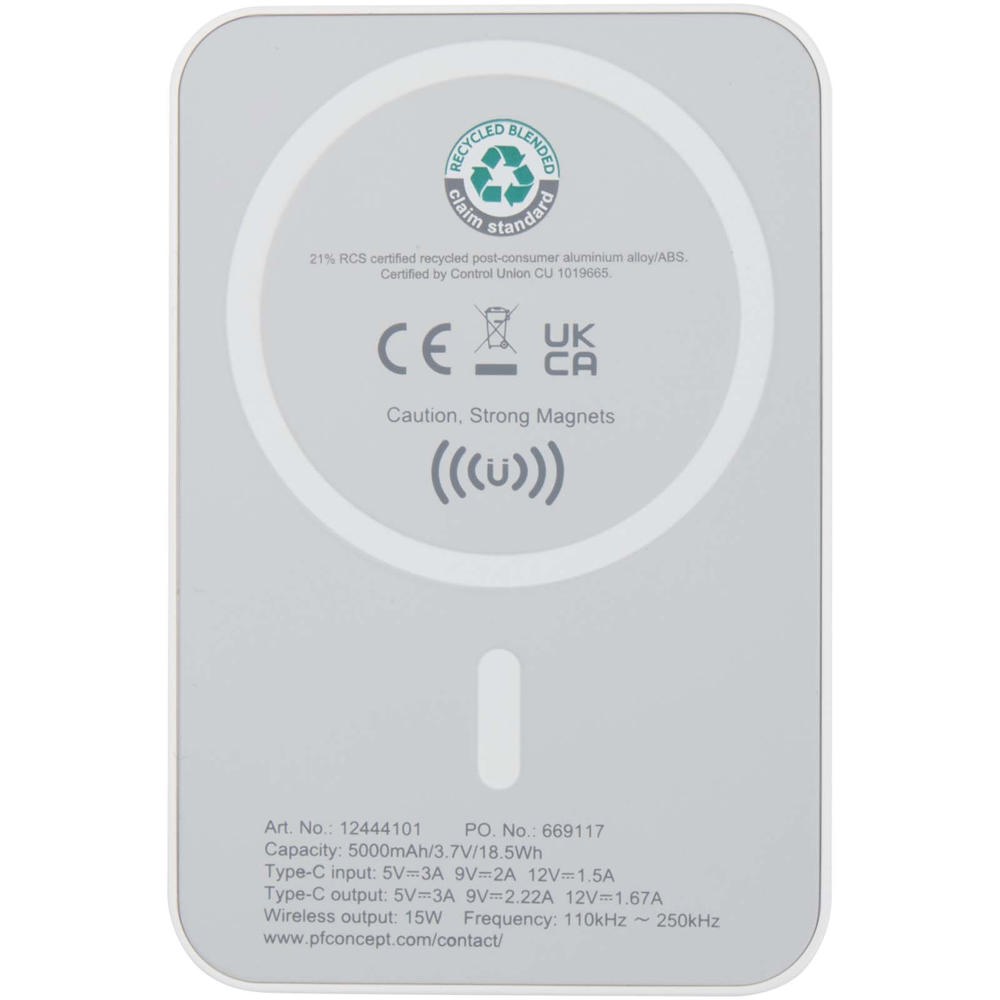 Acrab magnetische draadloze powerbank van 5000 mAh 15 W met 20 W PD van gerecycled plastic