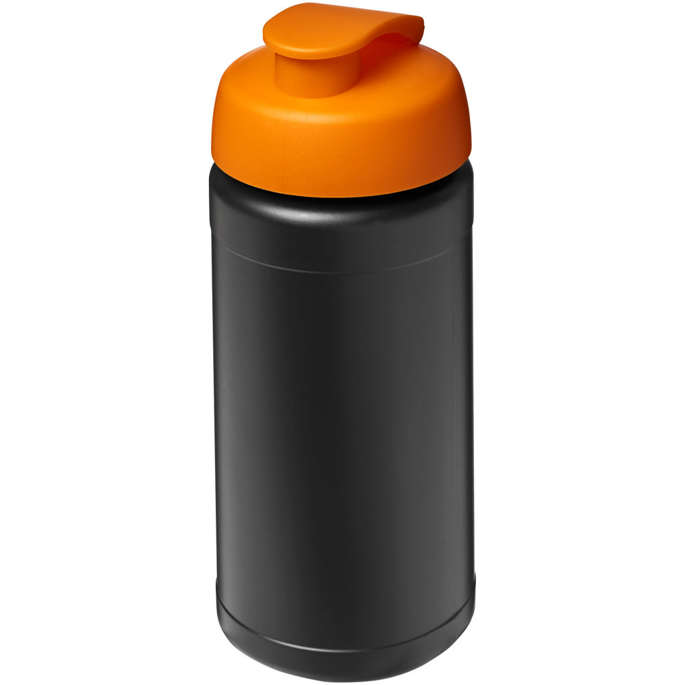 Baseline 500 ml gerecyclede drinkfles met klapdeksel - Zwart, Oranje