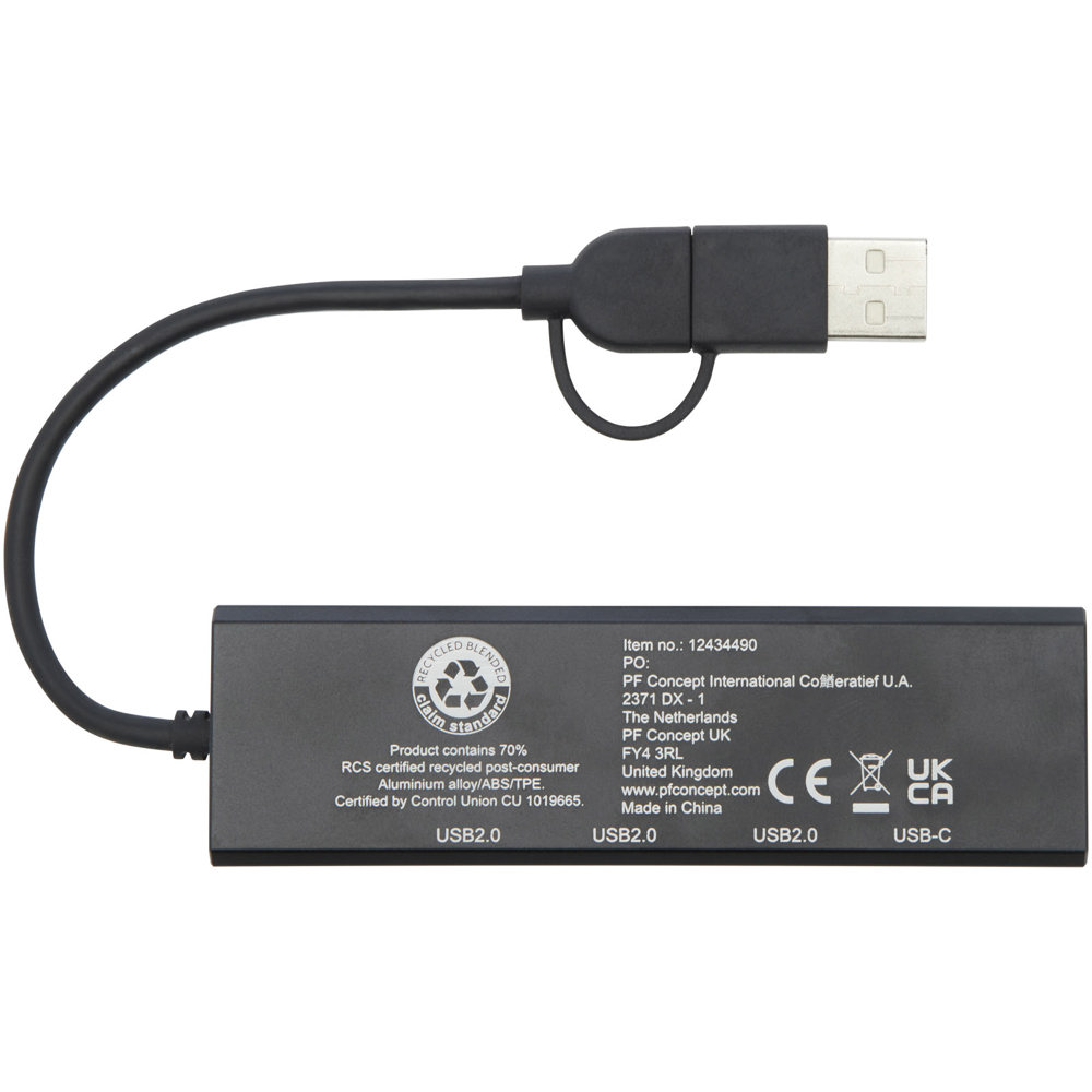 Rise USB 2.0 hub van RCS gerecycled aluminium