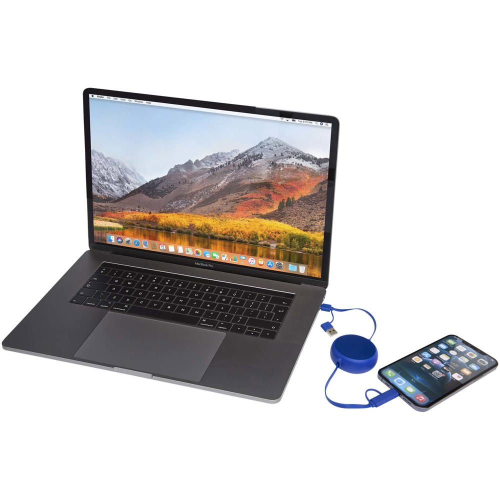 Alasia 5-in-1 100 cm intrekbare datasynchronisatie- en 45 W snellaadkabel van gerecycled plastic en aluminium